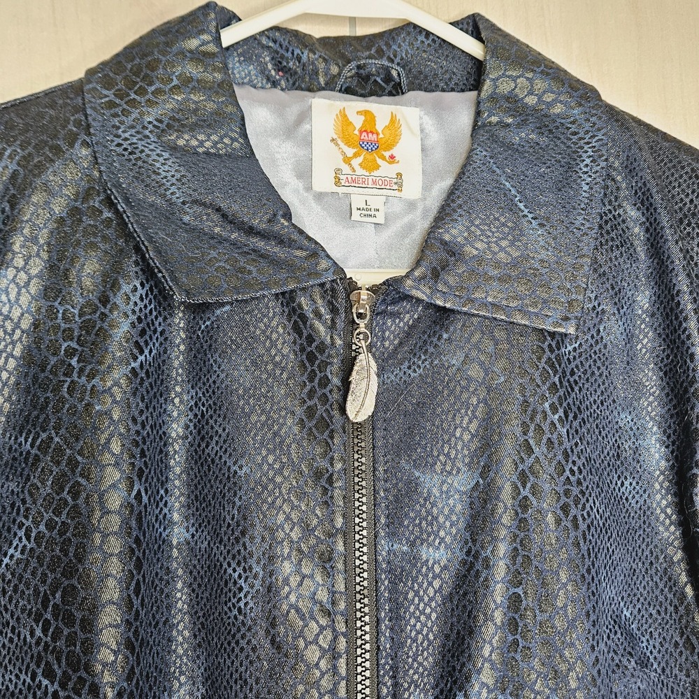 Ameri Mode Women's Blue Faux Snakeskin Jacket Lar… - image 2